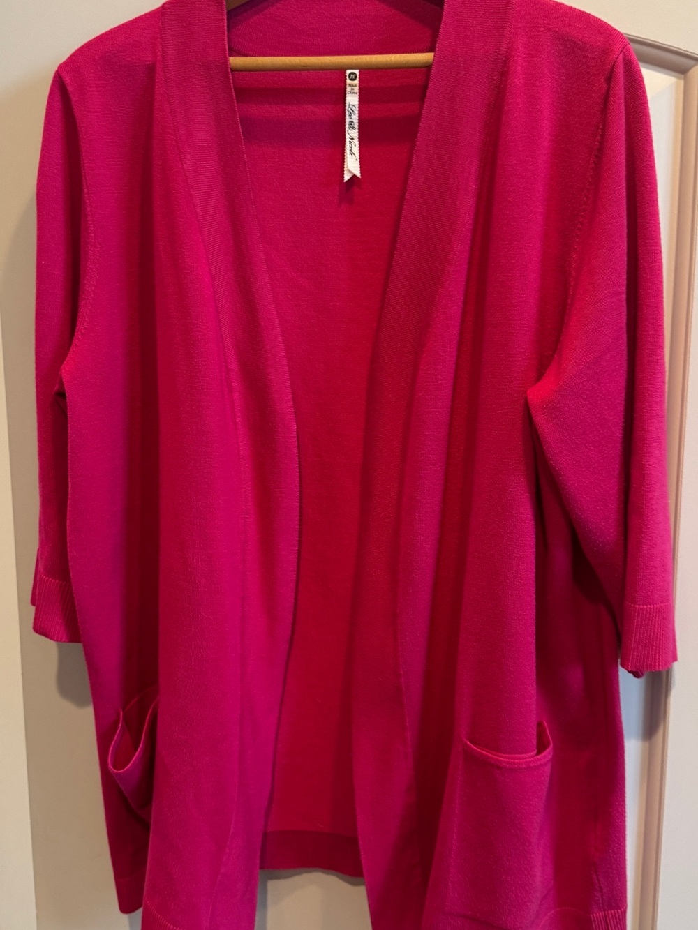 Leo & Nicole Open-Front Cardigan in Bright Pink